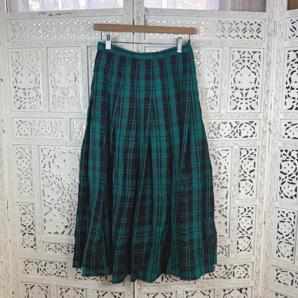 Vtg Pendleton Green Black Plaid Wool Skirt XSmall Pleated Academia School‎ Girl